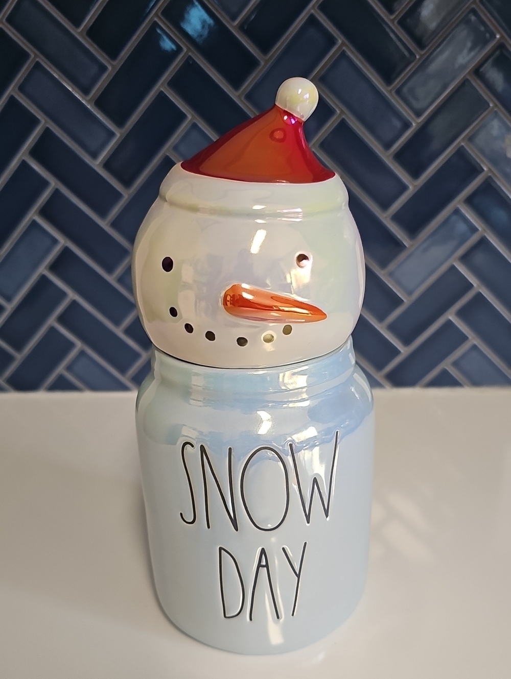 Rae Dunn Iridescent Snow Day Baby Blue Snowman Canister